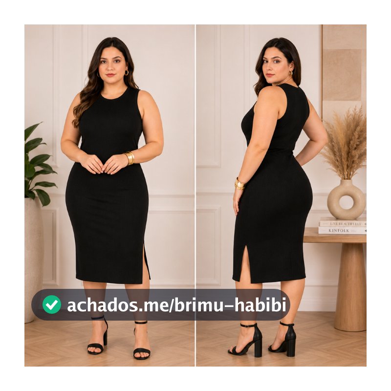 Vestido Midi regata com Fenda lateral Canelado Feminino
