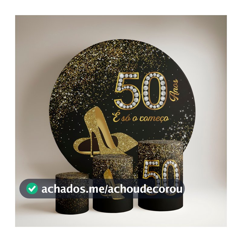 Kit Painel Redondo 1,5 m + Trio de Capas De Cilindro 50 Anos idade festa