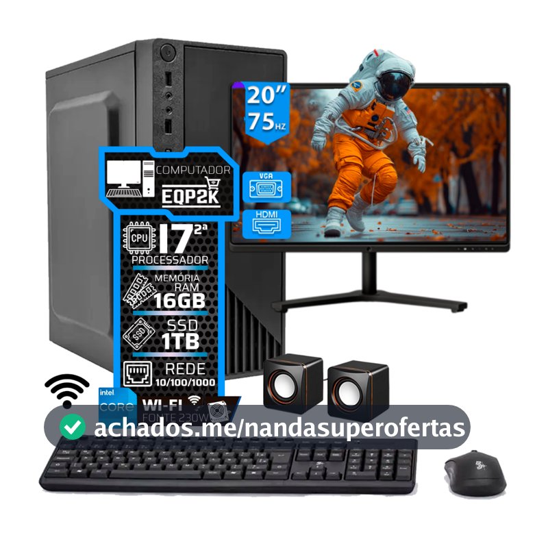 Computador Intel I7 16gb Ssd 1tb Completo Monitor 20