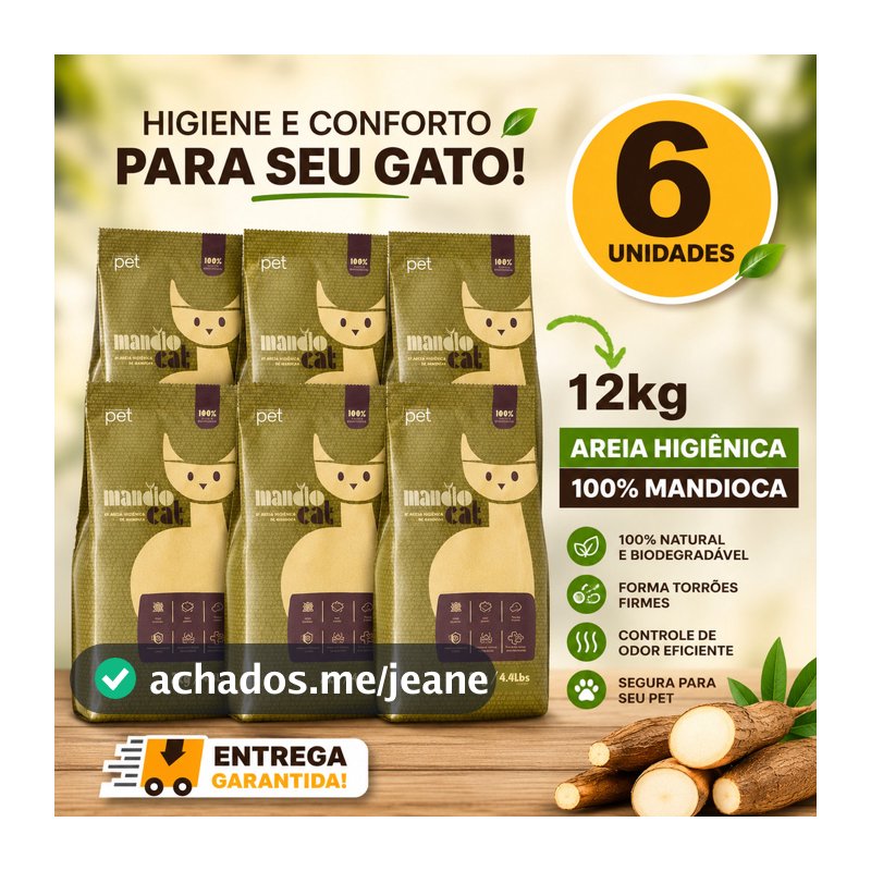Areia de Gato MandioCat Biodegradável higiênica natural 100% Mandioca Envio Imediato grãos mistos