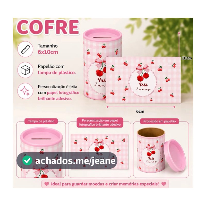 Cofre Personalizado Lembrancinha Festa Infantil / Aniversário - 6x10cm