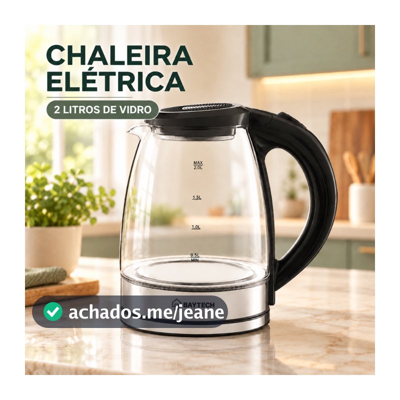 Chaleira Elétrica Vidro 2L 127/220V 1000W/1400W Base 360° Aquecimento Rápido Café Desligamento Automático ENVIO IMEDIATO
