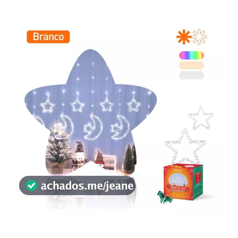 Pisca Pisca Natal Cascata 100 LED Cortina bivolt varal 8 Funções decoração Estrela Lua Árvores Renas