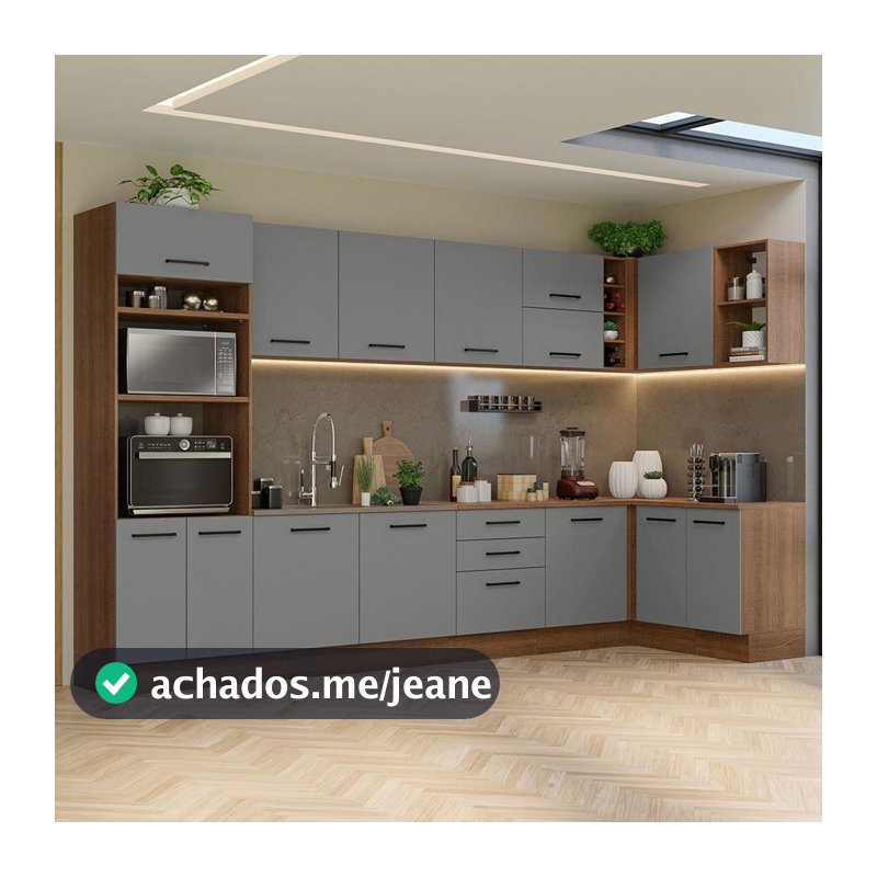 Armário De Cozinha Completa De Canto 499cm Rustic/cinza Agata Madesa 01 Rustic/cinza