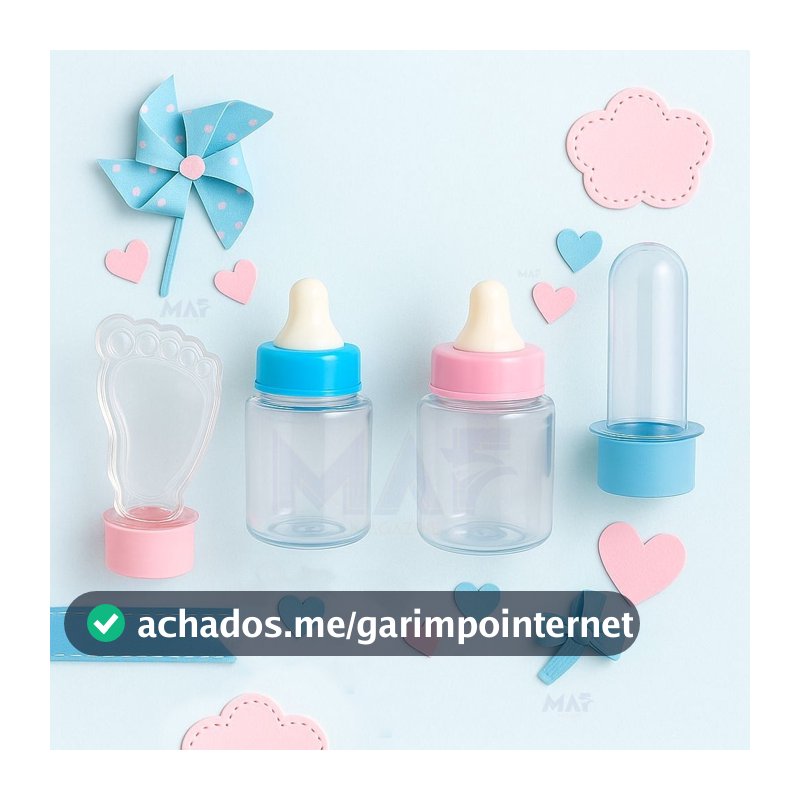 Kit 30 lembrancinhas 10 Mini Tubete 10 Mamadeira 10 Tubete Pezinho Pé Chá de Bebe Fest Chá revelação