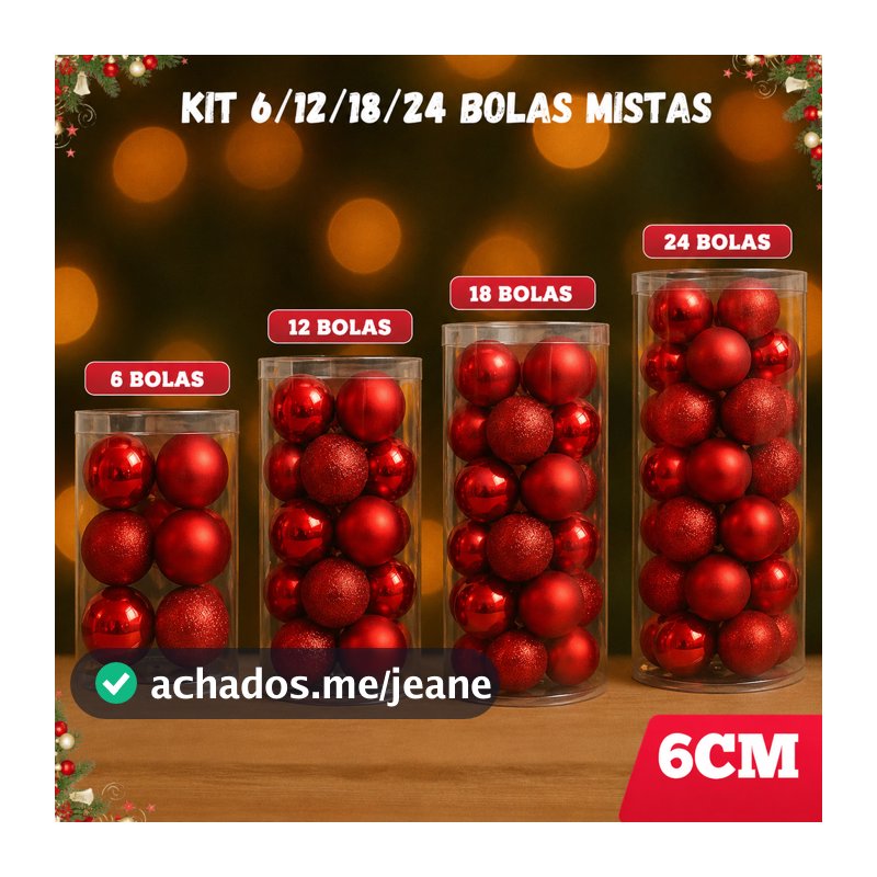 Kit 6/12/18/24 Bolas De Natal Grande Enfeites Natalinos 6cm Para Arvore Natalina Luxo Enfeites Vermelho