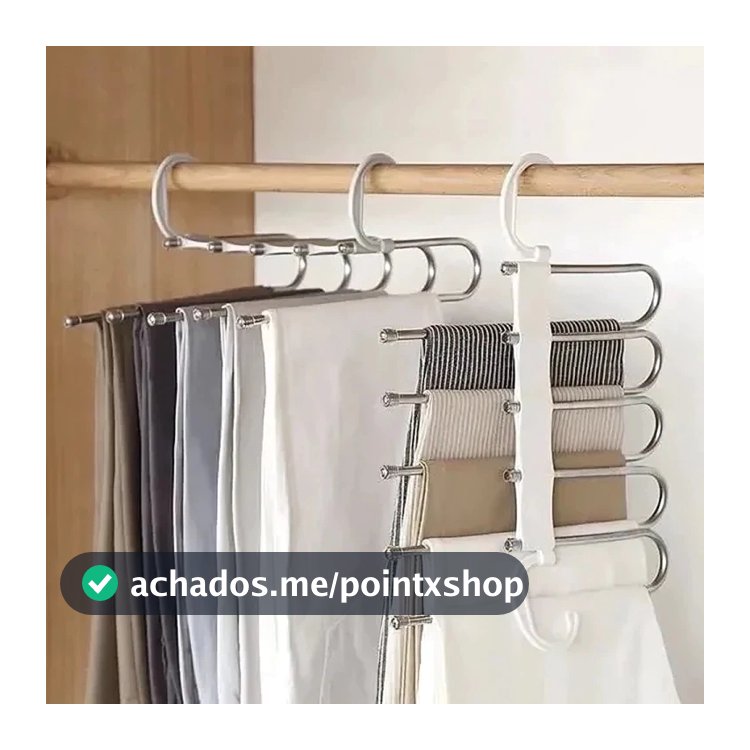 Cabide Multifuncional para Calças de Inox Aço com 5 Divisórias organizador