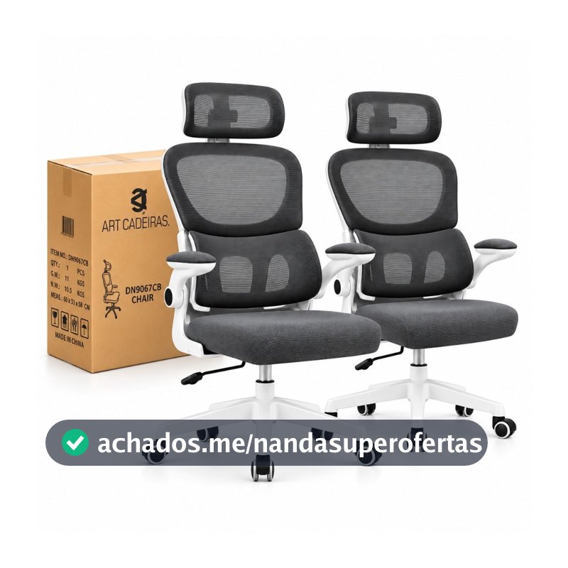 Kit com 2 Cadeiras Ergonômica Presidente Com Apoio Lombar Ajustável E Encosto Em Malha Respirável