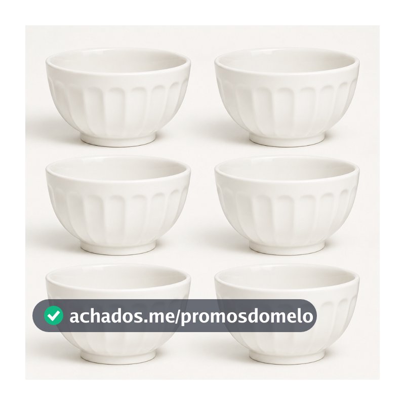 Kit 6 Cumbuca Canelada Tigela Porcelana Branca 310ml Caldos & Sopas Petiscos Sobremesas