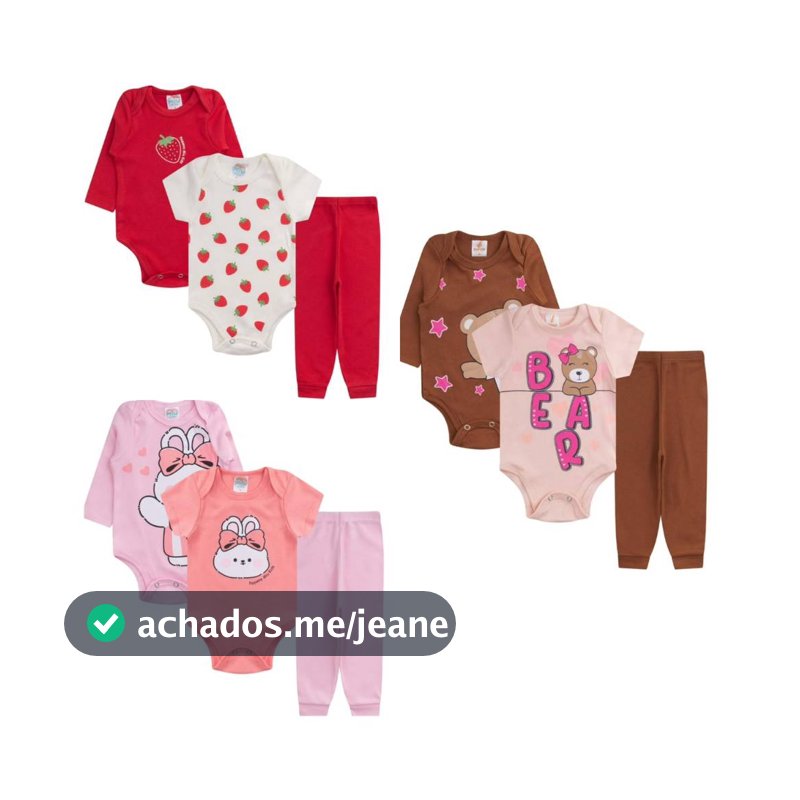 Kit 9 peças body bebê manga curta manga longa calça menina feminino P ao GG