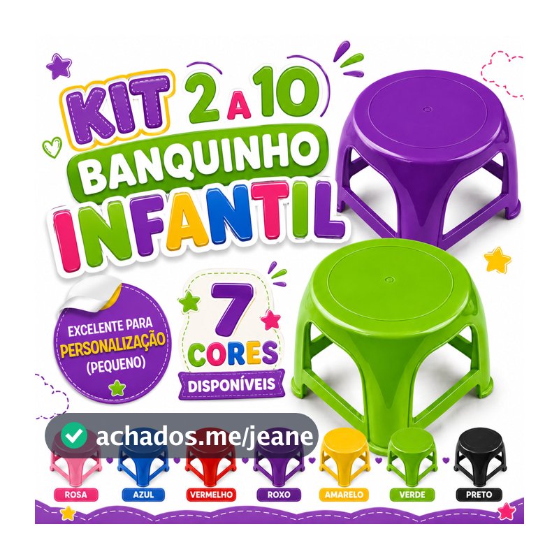 Kit 10 Banqueta Infantil 18cm Plástico Reforçado Azul Rosa Banquinho Resistente Criança Até 25kg