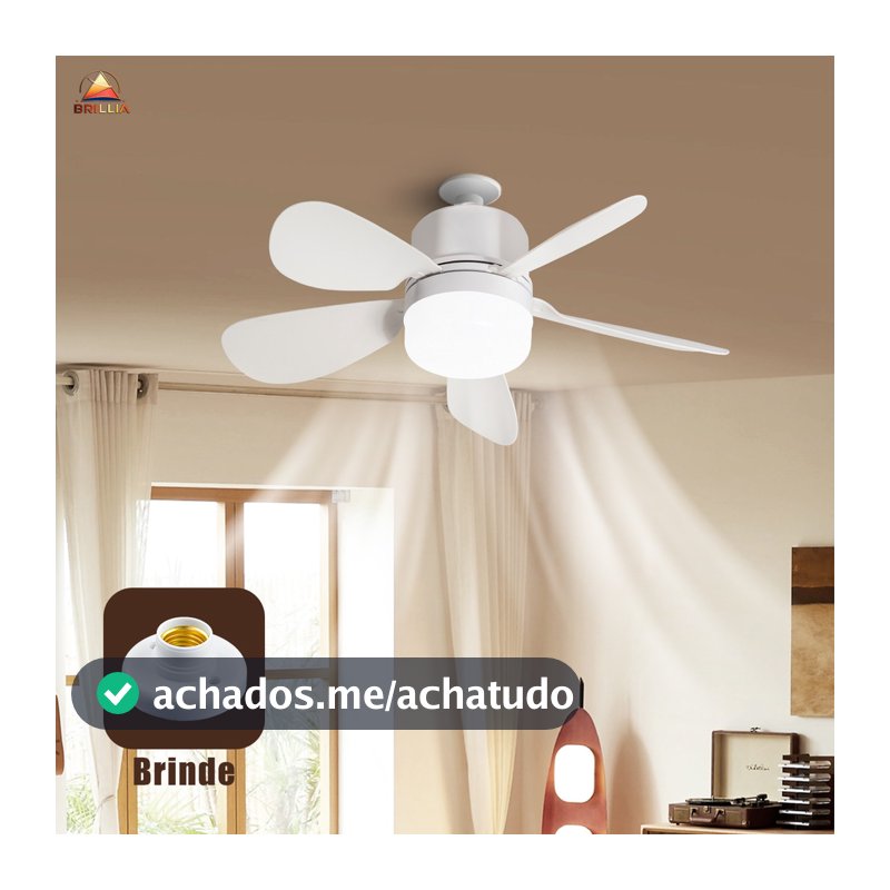 Ventilador de Teto com Luz para Pequenos Espaços Controle Remoto Instalação Fácil Silencioso Bivolt
