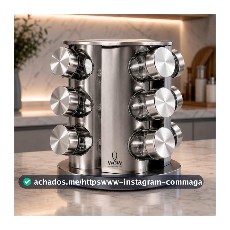 Porta Tempero Inox Giratório Vidro 12 Potes 360