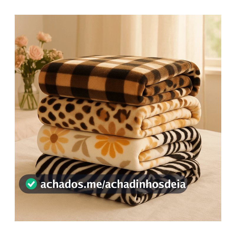 Kit 04 Manta De Casal Microfibra Cores estampadas Cobertor Promoção