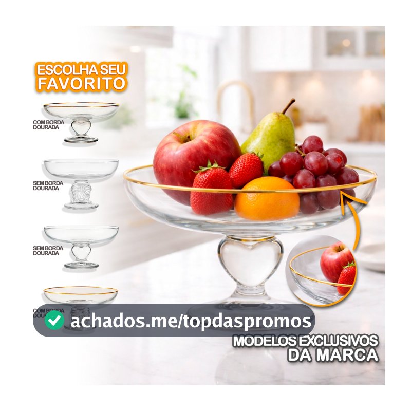 Fruteira Saladeira Centro Mesa Decorativo Vidro Cristalino Pé Ornamental