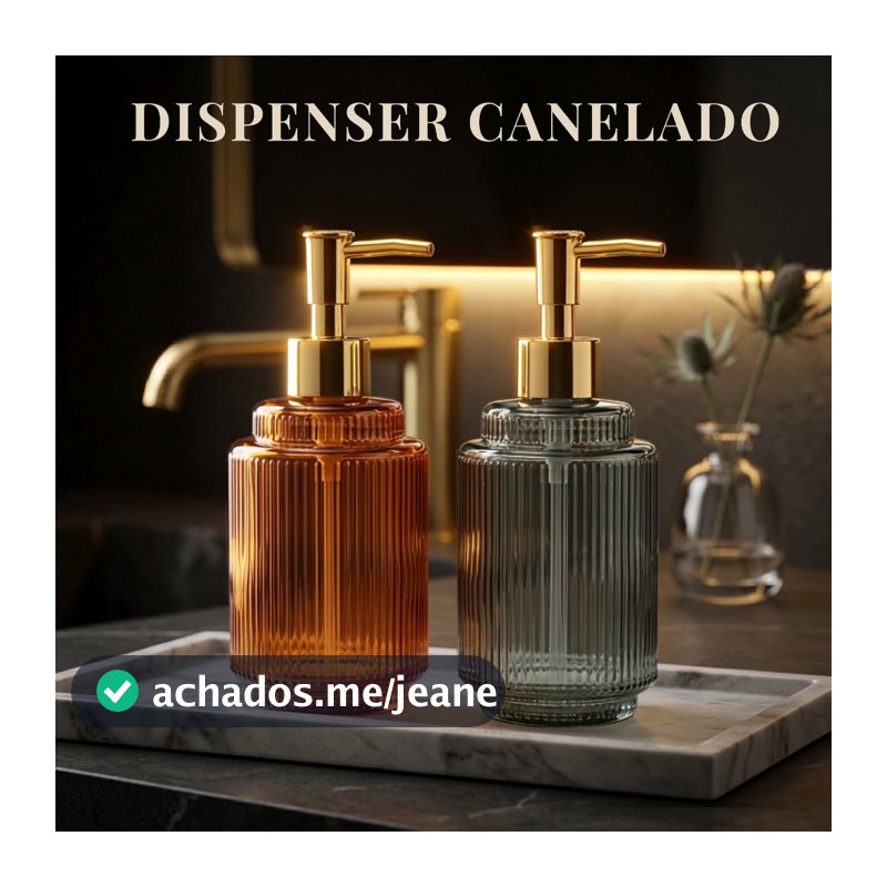 Frasco Porta Sabonete Líquido Vidro Canelado 350ml Bomba Dourada Porta Sabonete Banheiro Lavabo Âmbar