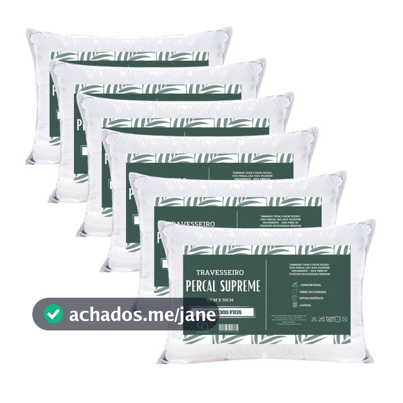 Kit 6 Travesseiro Padrão Hotel 300 Fios Antialérgico 70x50cm Premium Fibra Siliconada Descanso Luxo