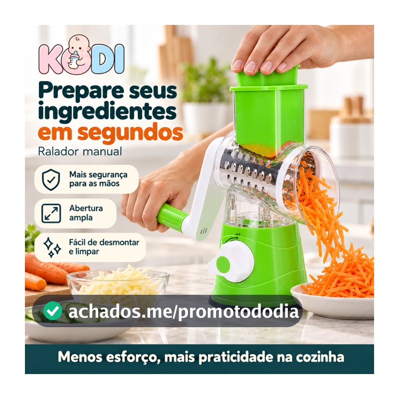 Ralador e Fatiador Manual 3 em 1 com Ventosa para Legumes, Verduras e Queijos - 3 Cilindros