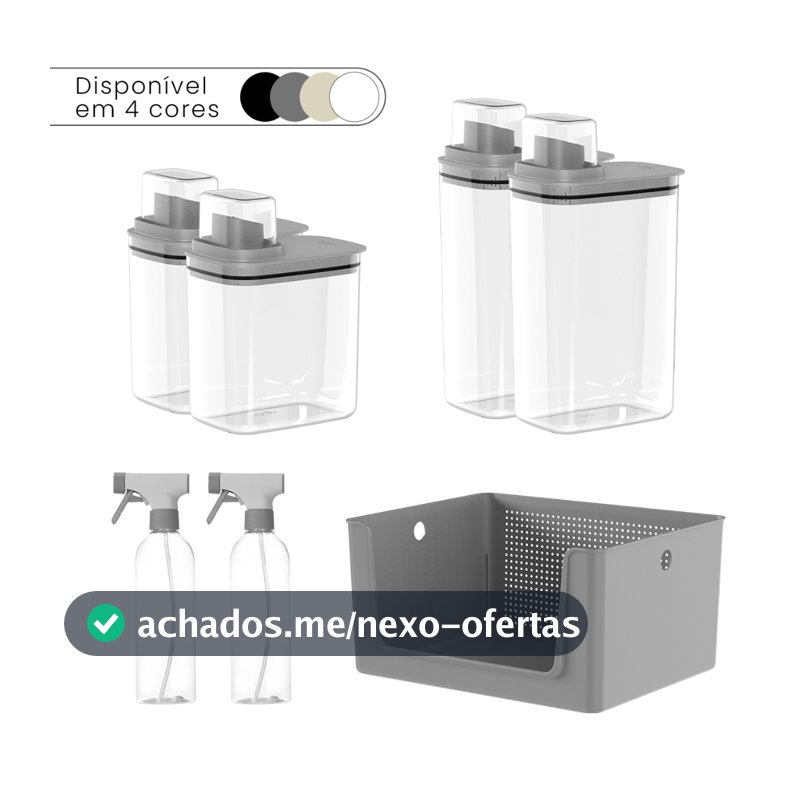 Kit Lavanderia 7 Peças Cesto Organizador + Dispenser Sabão 1,5L e 2,3L + Borrifador