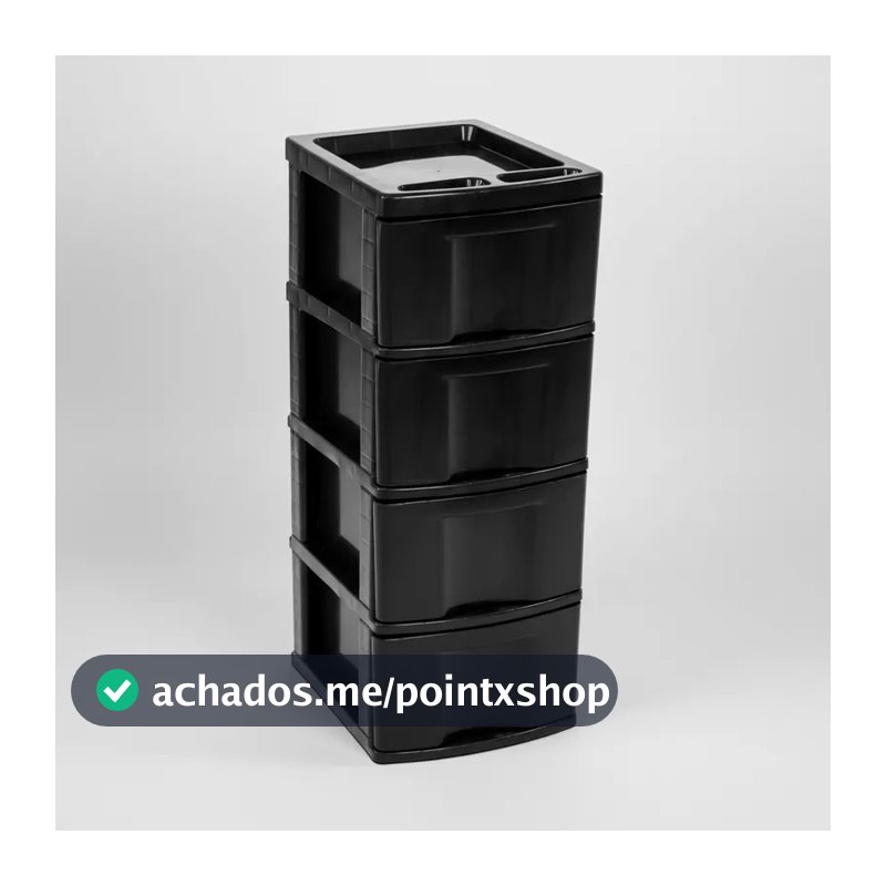 Gaveteiro Plástico Todo Preto 4 Gavetas Grandes – Organizador Multiuso