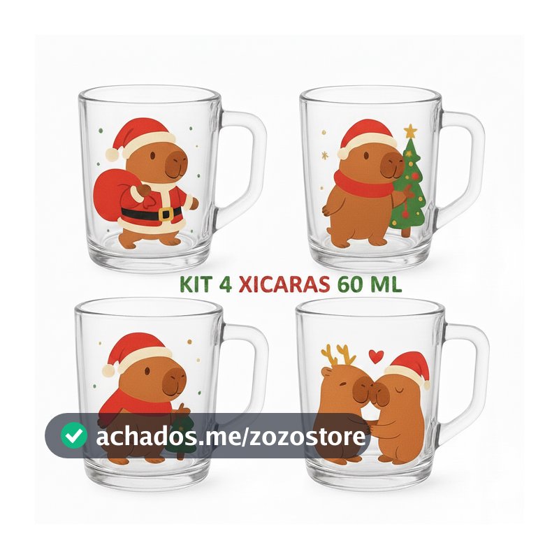 Kit Conjunto 4 Xícaras Natalinas 60ml Em Policarbonato Resistente Decorativa  Seguras Para Café E Chocolate Quente