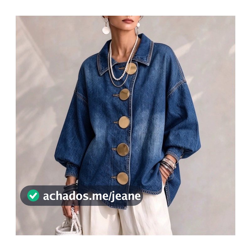 Novo estilo lavado angustiado Metal botão lanterna manga jaqueta jeans Casual