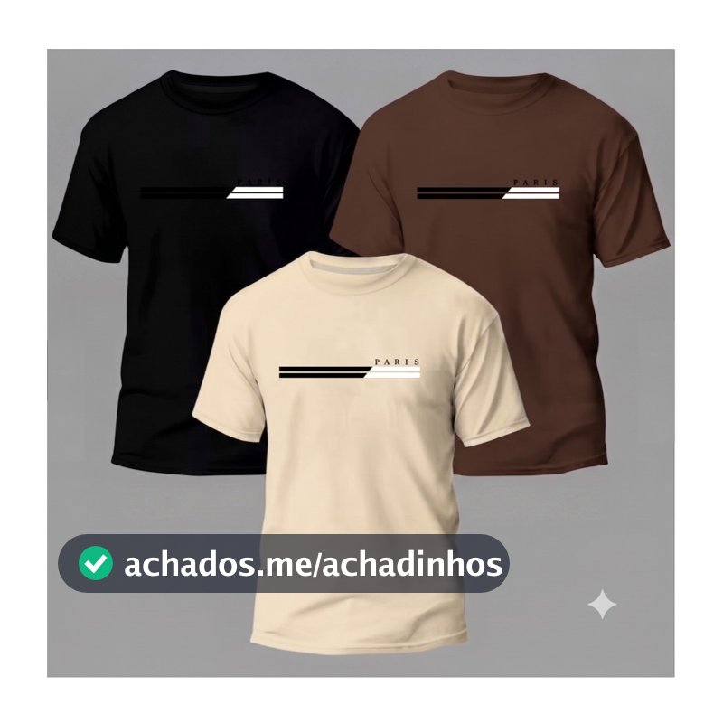 Kit 3 Camisas Masculinas 100% Algodão Premium Camiseta Moda Casual Paris Moda Verão Saida de fabrica
