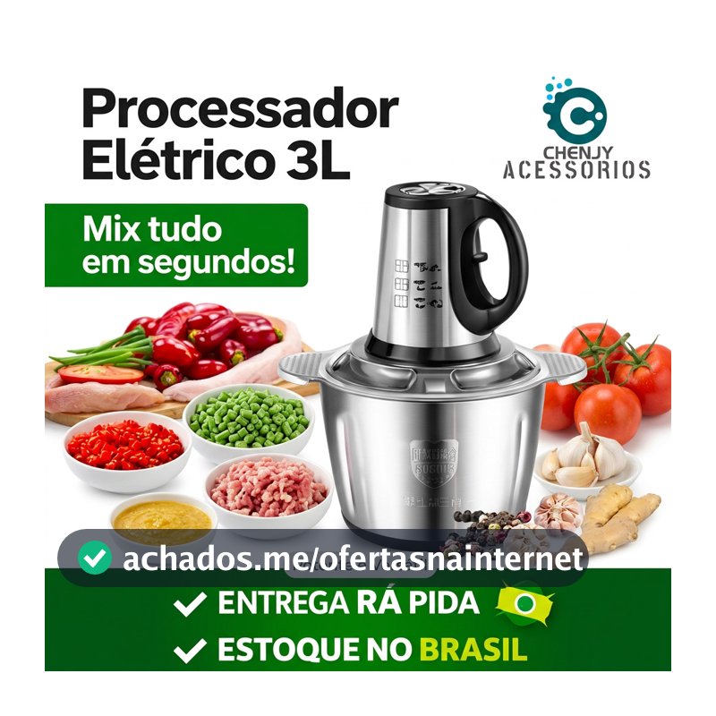 Picador De Alimentos 2L 3L Moedor Elétrico Triturador Potente Carne Legumes Temperos Inox 110v/220v