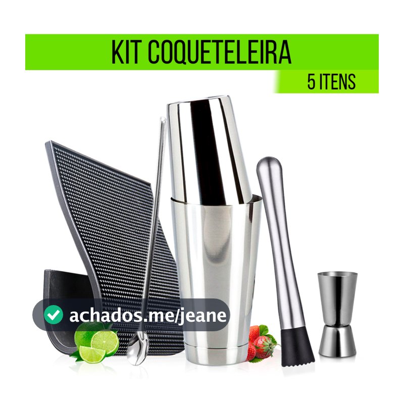 Kit Barman Coqueteleira Boston Inox Profissional Completo Drinks e Caipirinha Bares Praia Churrasco