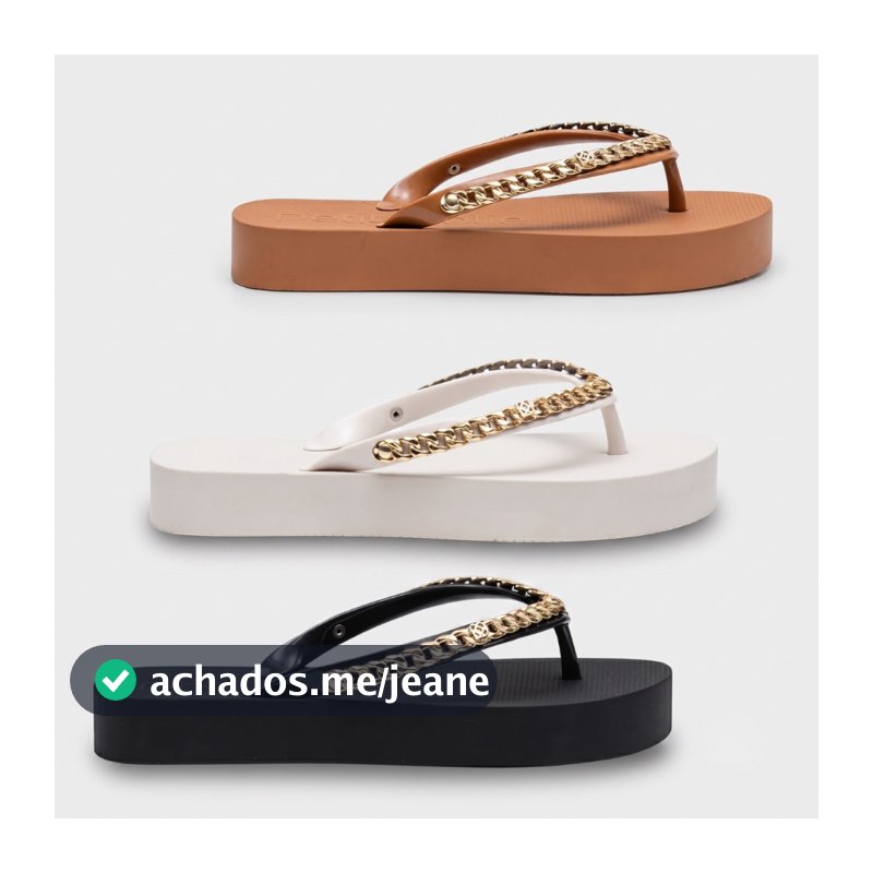 Chinelo Feminino Petite Jolie Plataforma Tira Corrente Metalizada Fresh Up PJ7592