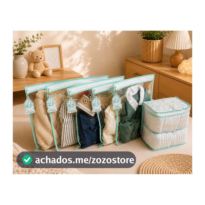Kit Organizador Maternidade 5 Saquinhos Bebê Mala Bolsa Com 5 Tags Bordadas 1 Porta Fralda Luxo
