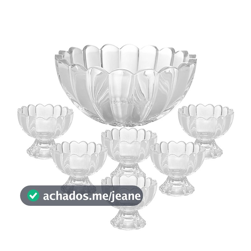 Kit 7 Pecas Bowl com 6 Tacas de Vidro Para Sobremesa Wolff Conjunto para Doces Mesa Posta Cafe e Receber Praticidade Uso