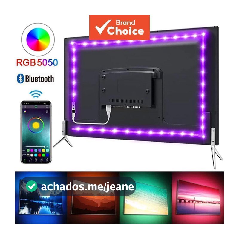 Axus RGB5050 Tira de Luz LED Controle por Aplicativo Bluetooth e Controle Remoto TV Backlight Fita Flexível USB 5V para