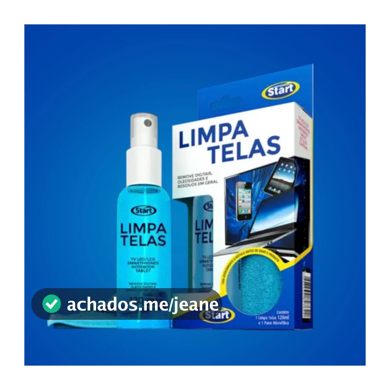 Limpa Telas 120ml + Pano Microfibra para Celular, TV e Notebook