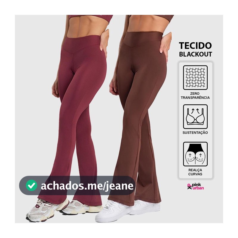 Kit 2 Calça Legging Fitness Feminino Flare Cintura Alta Balance Blackout Zero Transparência Bailarina