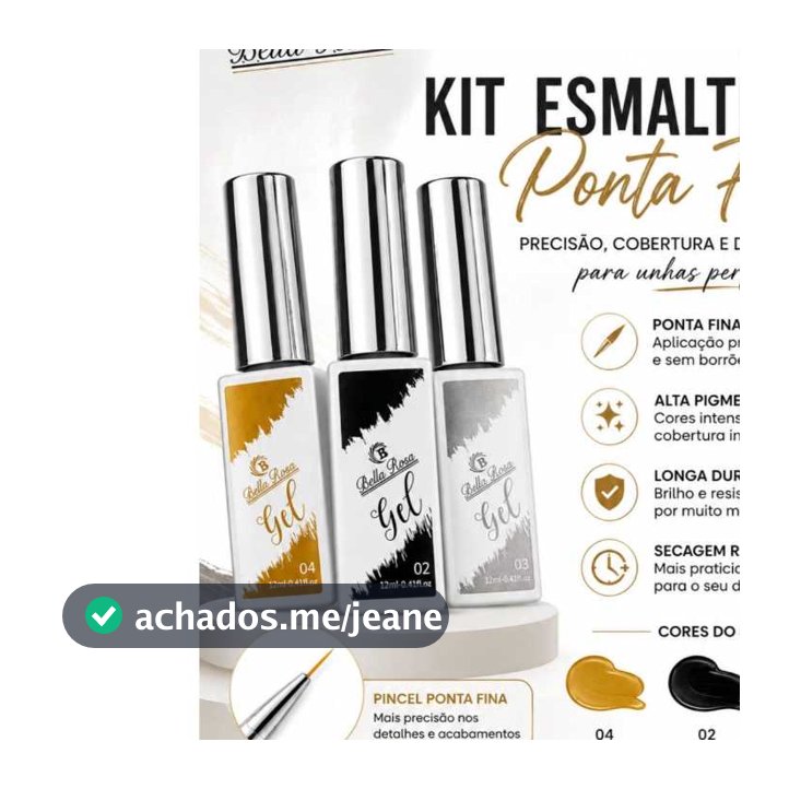 Kit Esmaltes Gel Ponta Fina 3un Nail Art Unha Decorada Preto Cor Dourado, Prata e Preto