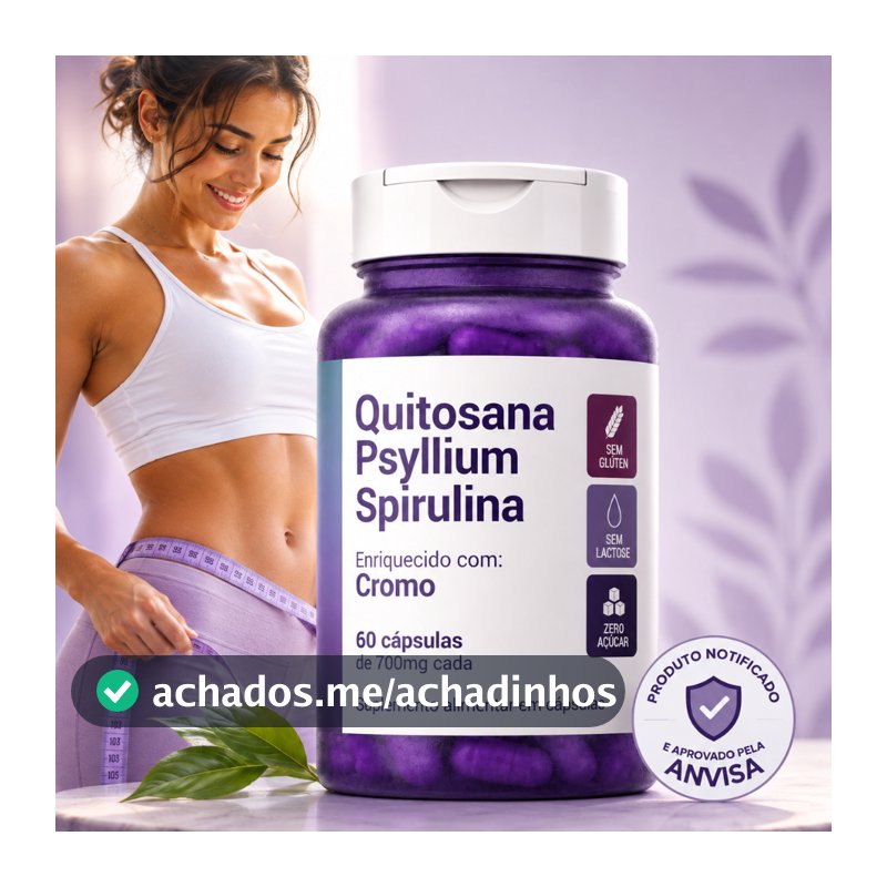 Psyllium + Cromo + Quitosana + Spirulina - Enriquecido com Cromo 60 cápsulas Termogênico Natural APROVADO ANVISA