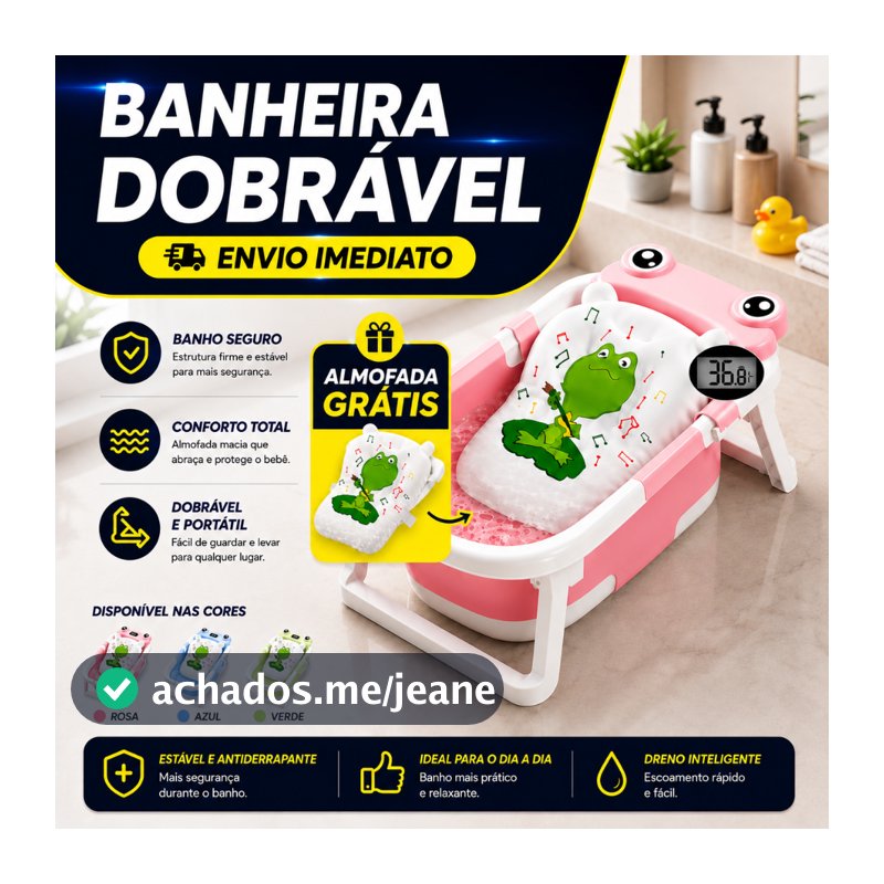 Banheira Bebê Dobrável Portátil Com Termômetro Compacta Segura Divertida Temática Infantil