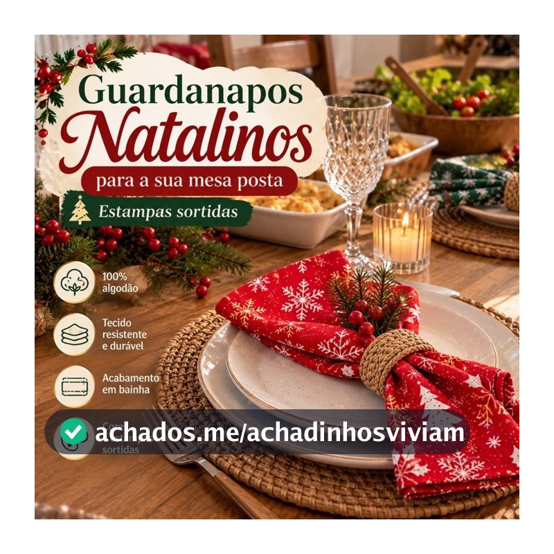 Kit 6 Guardanapos Natalinos de Tecido 45x45cm Algodão Ideal Mesa Posta  Decoração e Ceia de Natal