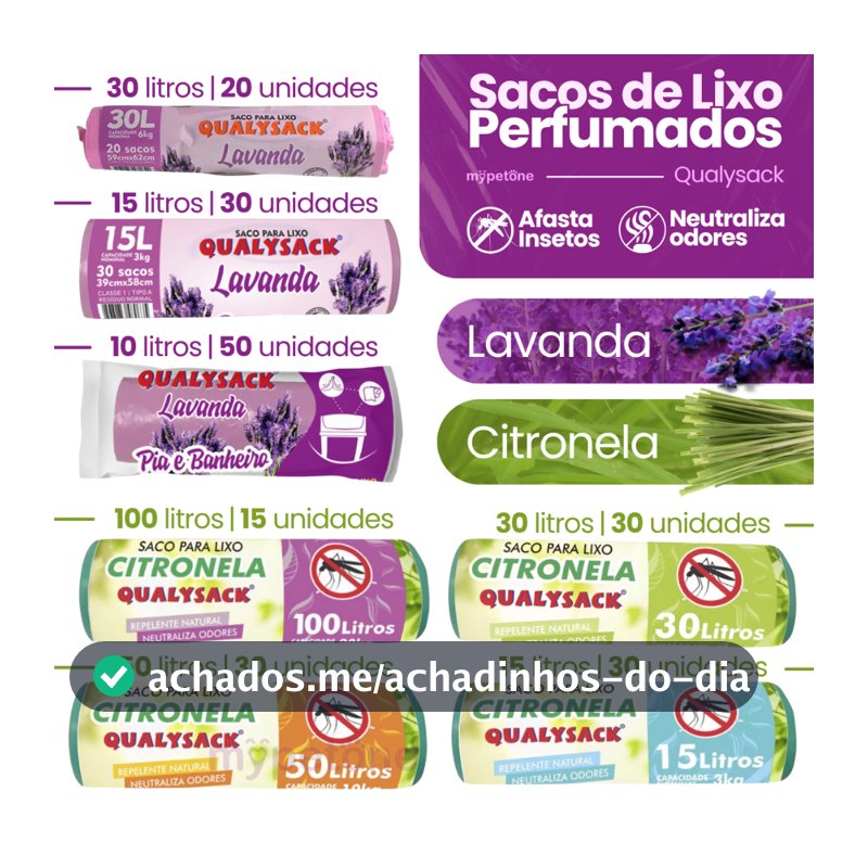 Saco de Lixo Aroma Lavanda e Citronela 10, 15, 30, 50 e 100 Litros - Qualysack