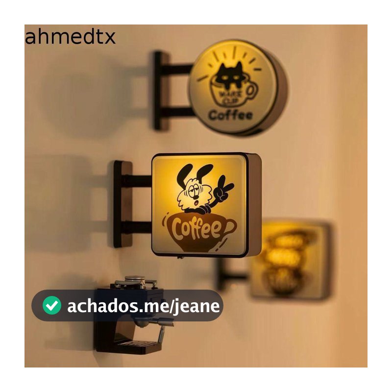 Sinal De Luz De Canto De Café , Geladeira Brilhante De Atmosfera Criativa , Tridimensional
