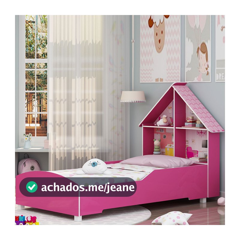 Cama Infantil Casinha 090 com Pés Pink Ploc - Gelius
