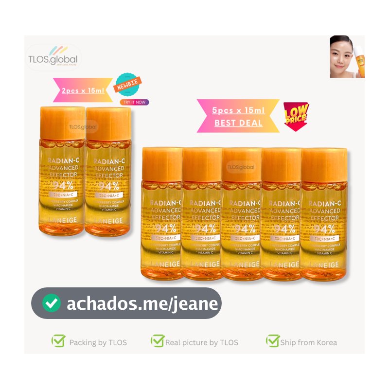[Combo 2/5] LANEIGE Radian-C Efeito Avançado 94 % – 15ml Tamanho Mini | Reforço De Vitamina Da Coreia