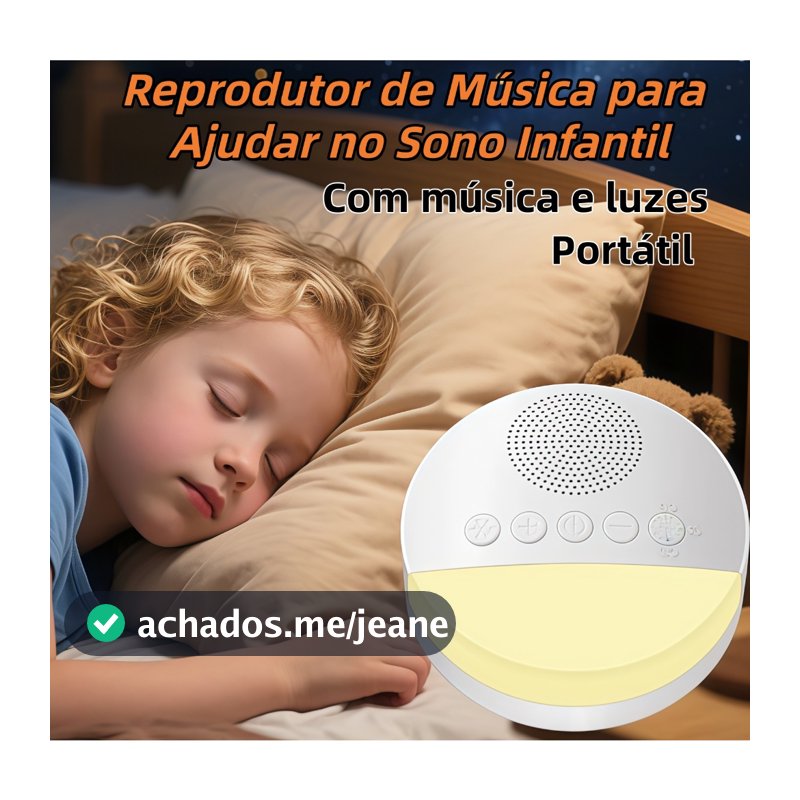 Reprodutor Portátil de Som de Sono para Crianças Música e Ruído Branco Dispositivo Auxiliar de Sono com Música e Luz