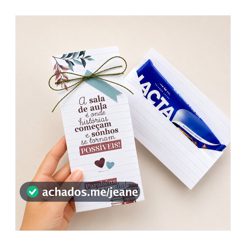 10/2O PORTA BARRA DE CHOCOLATE DIA PROFESSOR - ENVELOPE PARA BARRA DE CHOCOLATE DIA DOS PROFESSORES ARTESANAL