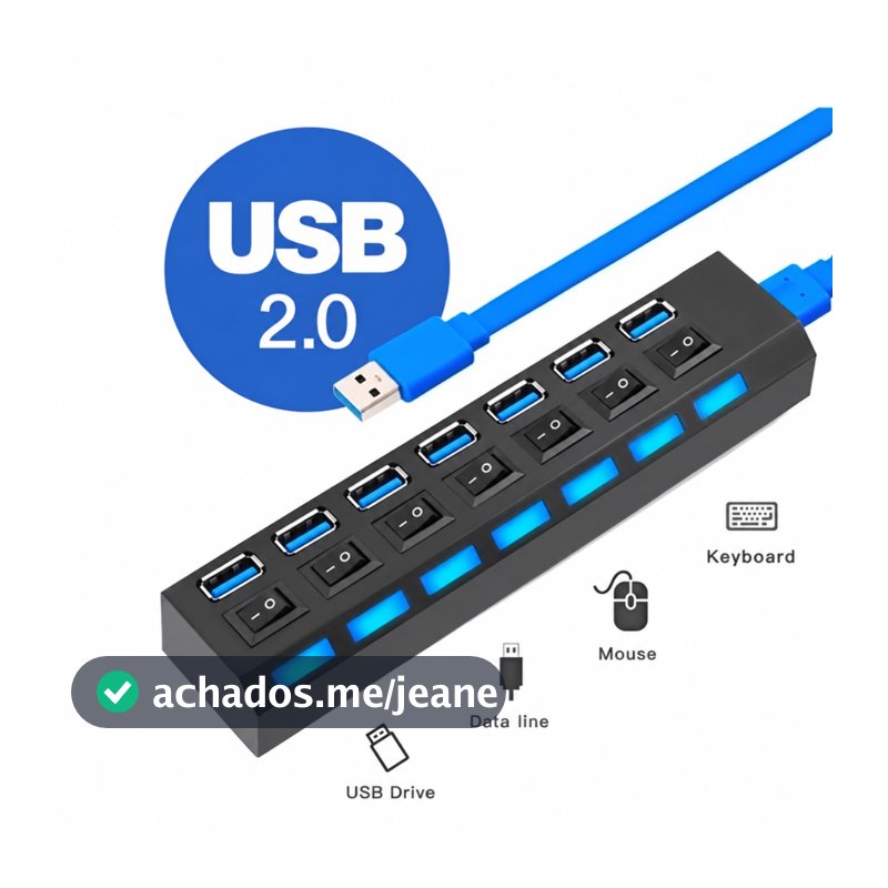 Extensão De Hub Usb 2.0 7 Portas Com Interruptor Seletor Pc Externo Hd Pendrive