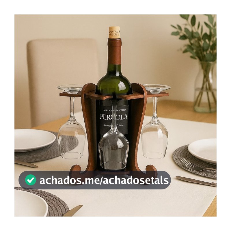 Adega de Vinhos Preta com Suporte para 4 Taças Elegância Praticidade Bancada Mesa Mdf