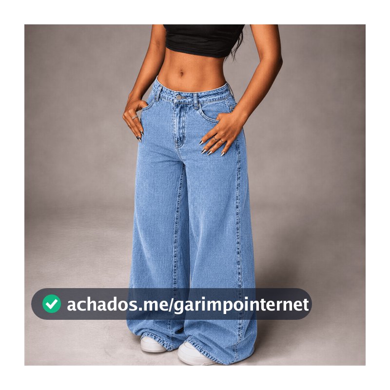 Calça Balão Jeans Feminina Baggy Wide Leg de Perna Larga Casual e Lavado para Mulheres