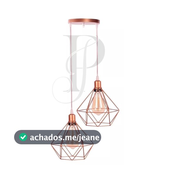 Pendente Aramado Base Dupla Fio Cristal Diamante Luminária Lustre Retrô industrial