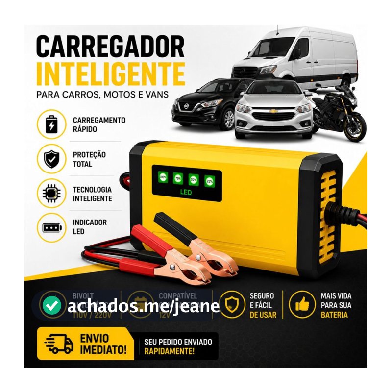 Carregador de Bateria Automotivo 12v Display Digital Inteligente Automático Moto Carro Caminhão
